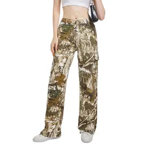 Women's Mid/Low Rise Camo Pants - Loose Fit, Straight Wide Leg, Casual & Comfortable, Plus Size Options, Autumn Style