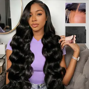SKINLIKE 5x5 HD Lace Closure Wigs Human Hair With Drawstring 26 Inch 200% Density 16A Body Wave Glueless Wigs Human Hair Pre Plucked Real 0.1mm Ultra-thin Invisible Swiss HD Lace Lifespan 3X No Tangle