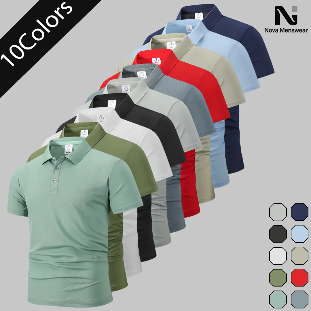 Men's Classic Plain Lapel Short-Sleeve Polyester Polo Shirts 3pcs Set (White+Light Green+Dark Green) - Menswear, Button-Down Casual Tops for Daily Wear, Beach Vacation, Blank Design, Do Not Dry Clean