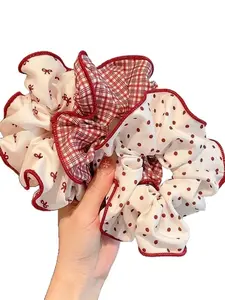 5pcs Vintage Polka Dot Plaid Satin Scrunchies, Soft Elastic Hair Ties, Cute Ditsy Floral Pattern, Comfortable Hair Accessories for Women, Elastic Hair Accessory