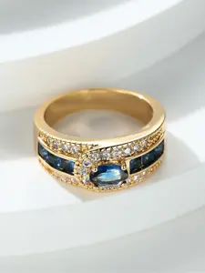 Golden circular colored zirconium oxide belt design, diamond-encrusted marquise cut ring, high-end European and American style, versatile and stylish ring for the index finger.