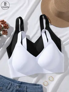 2-pack Plus-size Seamless Jelly Women's Bra, with Hook-and-Eye Closure and Adjustable Straps, Wireless Support for a Beautiful Back, All-day Comfortable, Breathable, Skin-friendly and Soft, Wireless Underwear Bras, Everyday Casual Plus-size Underwear