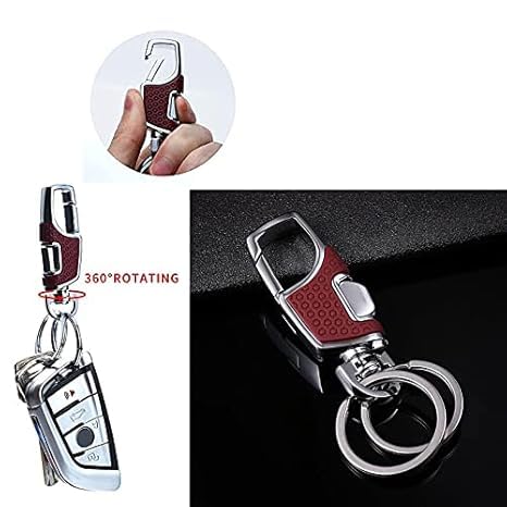 3-Pcs Metal Construction Keychain with Detachable Key Rings Stainless Steel Keychain for Car Keys Gift for Men Women Business Accessories Travel Essentials Heavy Duty PU Leather Keychain 3-Pack