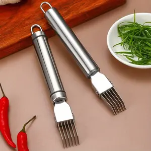 1pcs Stainless Steel Vegetable Slicer, Handheld Onion Chopper for Efficient Slicing, Kitchen Essential Tool, Suitable for Onions Garlic Tomatoes