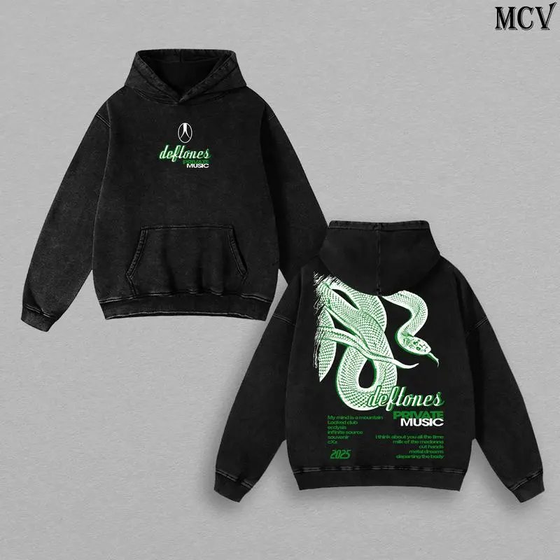 Deftones Hoodie Washed – Private Music Album Vintage Acid Wash Heavy Cotton Oversize Unisex Rock Metal Band T-Shirt, Hoodie & Sweatshirt, Retro Y2K Streetwear Graphic Top, Alternative Metal Concert Merch Gift for Fans
