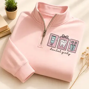 Dental Embroidered Sweatshirt, Dental Girly Quote Design, Dentist Hygienist Crewneck Gift, Unisex Embroidery Quarter Zip Sweater