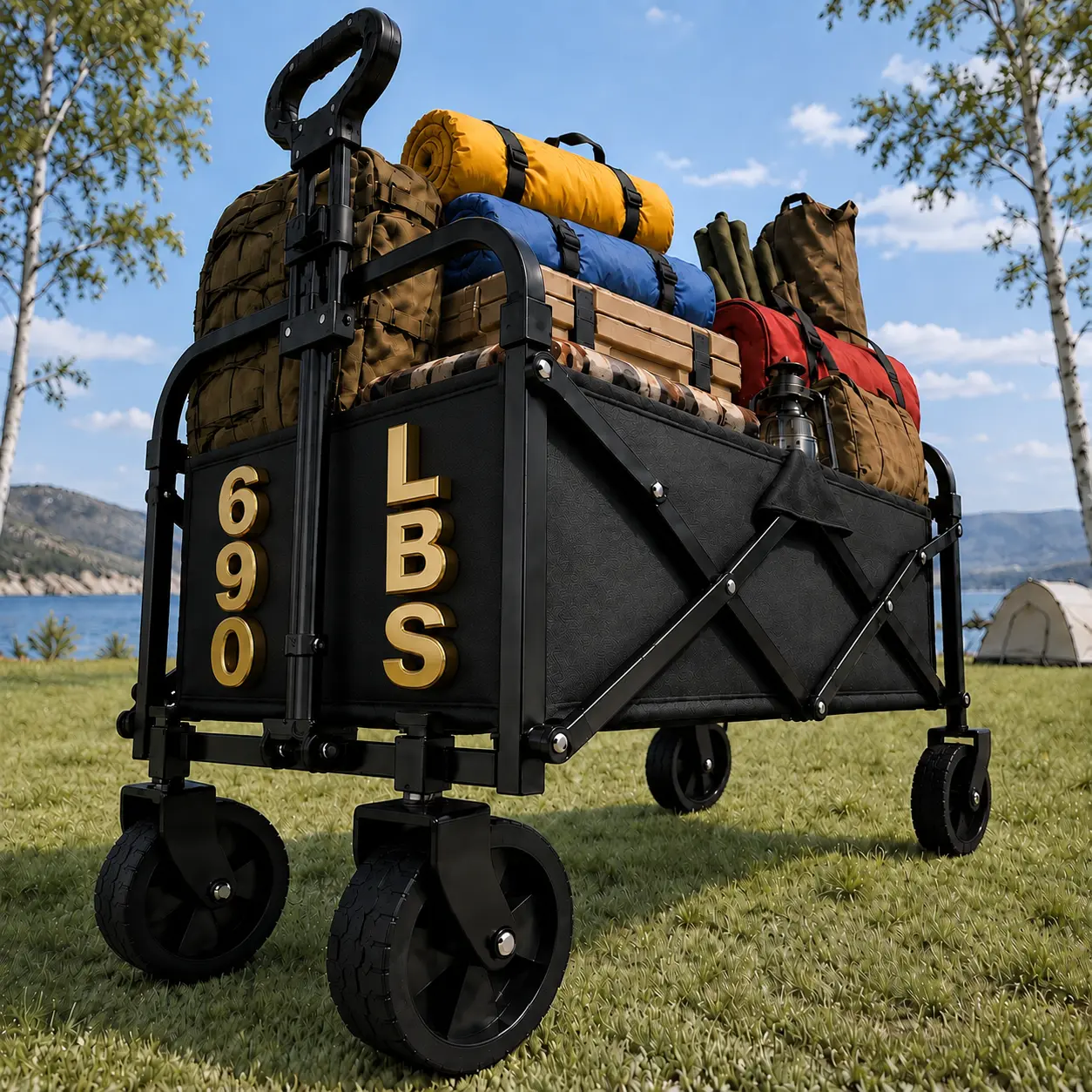 690 LBS heavy-duty all-terrain folding utility wagon cart