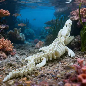 Realistic Mosasaurus Skeleton Replica Aquarium Decoration, Large Dinosaur Bone Model with Fins and Tail, Fish Tank Decor