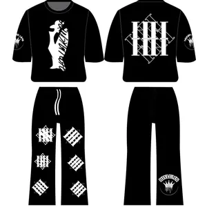 HIVLUMN Terry Fleece T-Shirt and Pants Set - Comfortable Black Outfit for Men, High Value Clothing Option