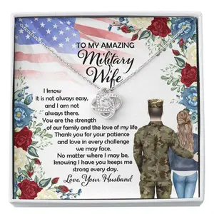Wife Necklace, Military Wife Necklace Long Distance Wife Gift Wife Necklace Card Army Wife Necklacebest Navy Wifewife Christmas Custom Necklace