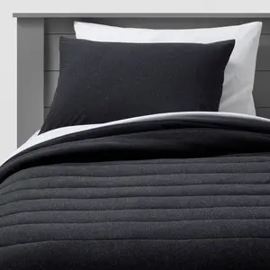 Twin Channel Jersey Comforter Set Black - Pillowfort