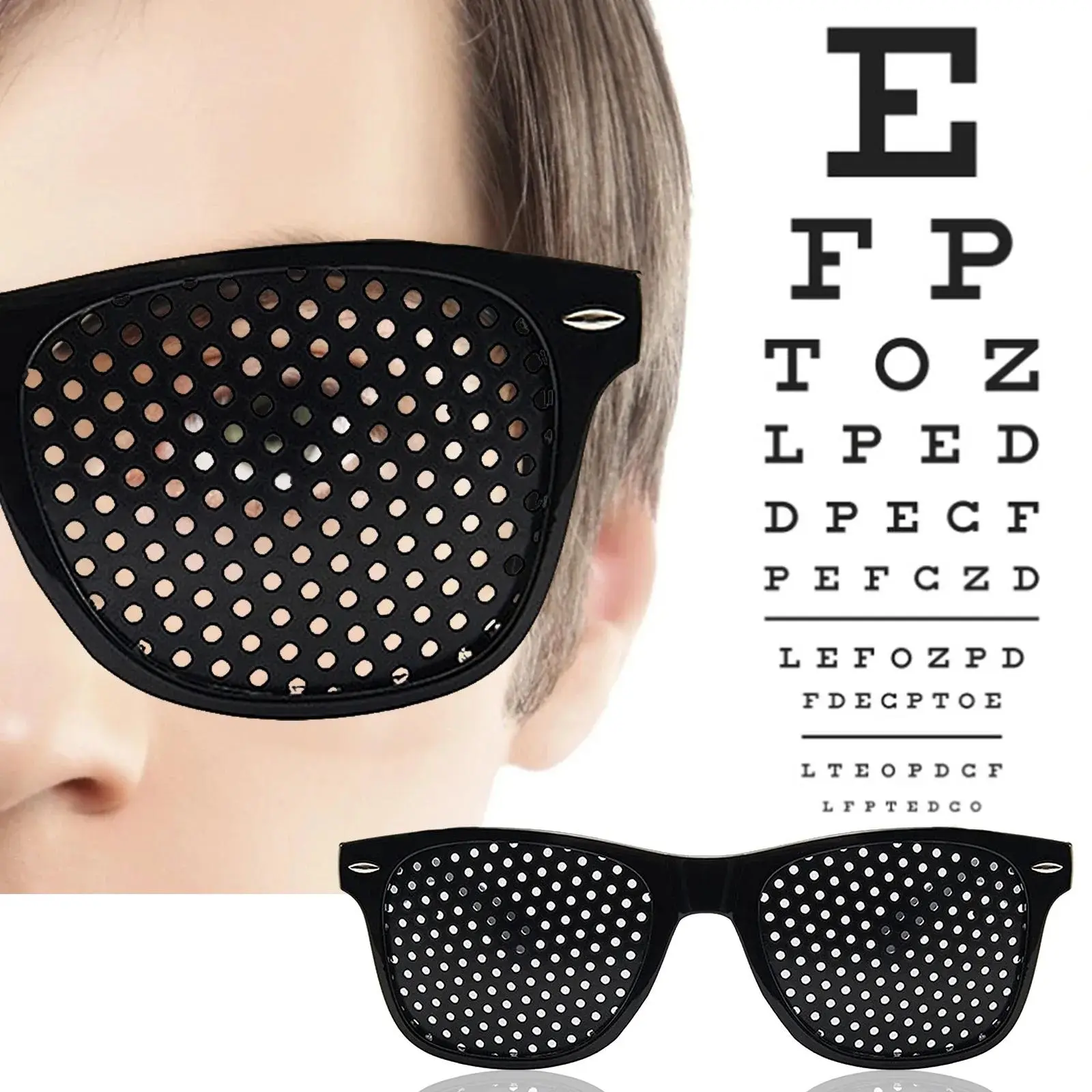 Unisex Plastic Pinhole Basic Fashion Eyeglasses - Lightweight Black Frames for Vision Training, Eye Fatigue Relief, Myopia Correction