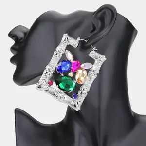 Silver Rectangle Bamboo Earrings