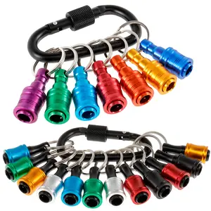 19 Counts 1/4 Inch Hex Shank Screwdriver Bit Holder Aluminum Alloy Bit Holder Keychain with Carabiner Bit Holder Extension Bar Quick Change Drill Bit Holder for Drill Bits Drivers