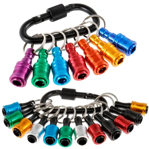 19 Counts 1/4 Inch Hex Shank Screwdriver Bit Holder Aluminum Alloy Bit Holder Keychain with Carabiner Bit Holder Extension Bar Quick Change Drill Bit Holder for Drill Bits Drivers