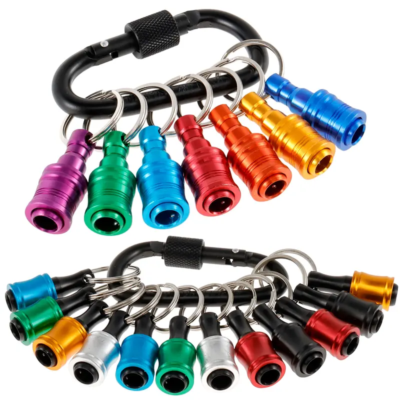 19 Counts 1/4 Inch Hex Shank Screwdriver Bit Holder Aluminum Alloy Bit Holder Keychain with Carabiner Bit Holder Extension Bar Quick Change Drill Bit Holder for Drill Bits Drivers
