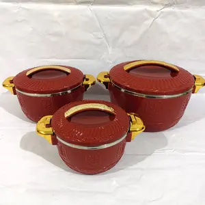 Mirarabel Luxury Red-Gold Handle Food Warmer (Set of 3)