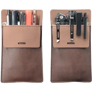 Pocket Protector, Leather Pen Pouch Holder Organizer, for Shirts Lab Coats, Hold 5 Pens, Designed to Keep Pens Inside When Bend Down. No Breaking of Pen Clip. Thick PU Leather, 2 Per Pack.