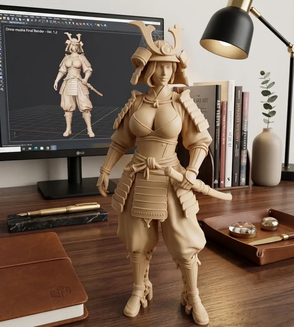 Traditional Artistic 3D Warrior Samurai Woman Sculpture - Lightweight Layered Armor Home Decor Figurine, Classic 6.0"h×3.2"w×1.7"d & 12.0"h×6.4"w×3.4"d Sizes, 15 Colors, Living Room Tabletop Display, Most Popular Gifts for Girlfriend