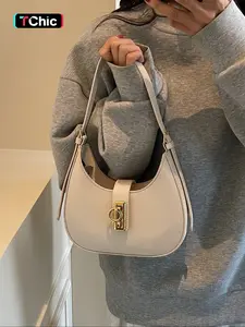 Women's Solid Color PU Shoulder Bag, Stylish Crescent Moon Handbag for Shopping, Commuting, Office Use, Hobo Shoulder Bag, Stylish Versatile Bag