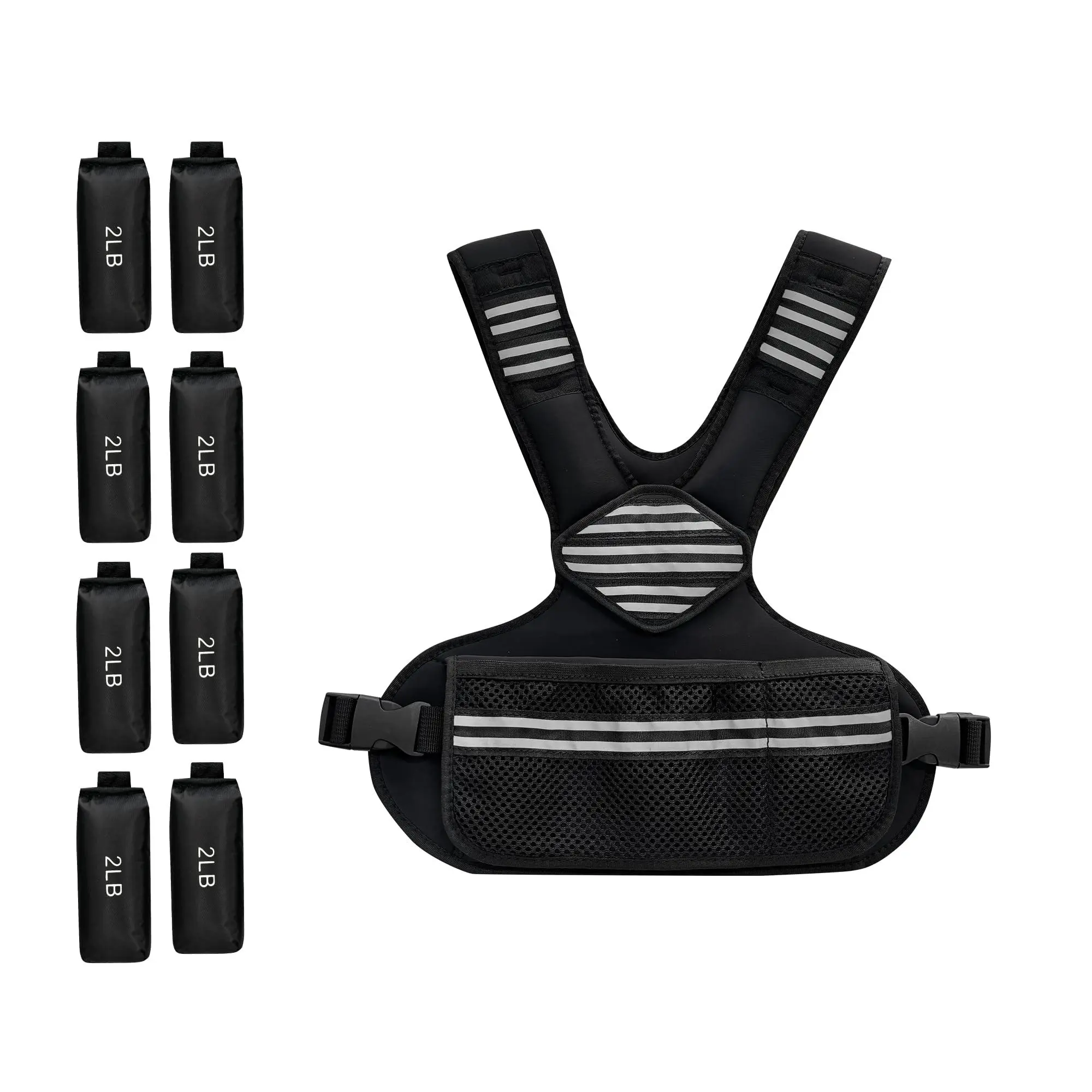 Adjustable Weighted Vest for Men Women, Removable Ironsand Bags Weighted Training Vest with Reflective Strips, v-Neck, Adjustable Waist Belt & Pocket, for Running Workout Fitness Strength Training 6-20lb