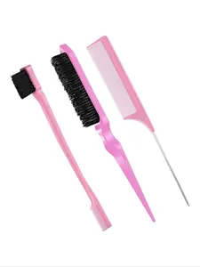 3-Piece Hair Styling Tool Set, Tail Comb, Dual-Ended Comb & Brow Brush, Detangling, Styling & Makeup Essentials, Hair Styling Combs