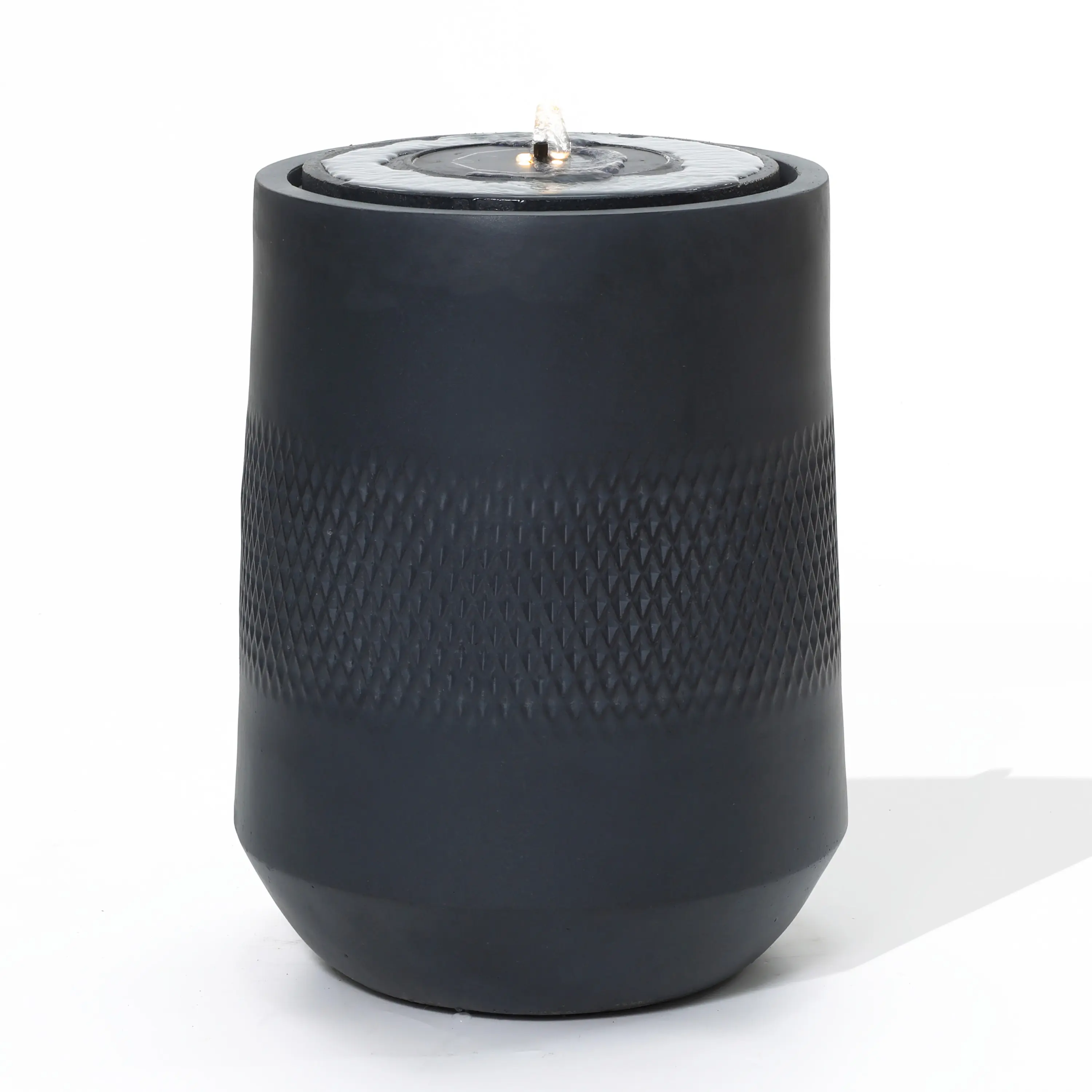 LuxenHome Dark Gray Resin Round Bubbler 23" Tall Outdoor Fountain with Lights, Solar Powered