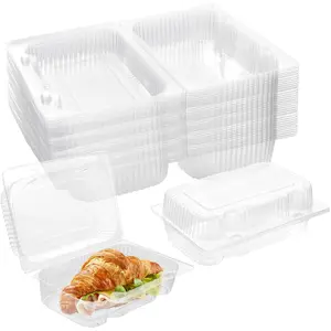 Disposable Sturdy Plastic Hinged Food Containers with Clear Lids (40 Pack) Clamshell Take Out Loaf Containers To Go Dessert Box Cake Slice Salad Pastry Sandwich Container