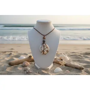 Romantic Embrace Beaded Wire-Wrapped Beach Stone  Necklace