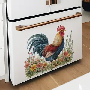Animal Stickers Painted Flowers And Grass Big Rooster Wall Stickers Kitchen Decoration Stickers Refrigerator Stickers Cabinet Stickers Bathroom Bedroom Toilet Beautification Stickers Self-Adhesive Detachable 40*50Cm/15.7*1 Decorative Print Ornaments Glass