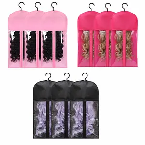 9pcs wig Dust bags with Hooks Transparent Window Zippered Compartments for Wig Storage Dust-proof Protection for Various Curly wigs Dustproof Design Durable Cover