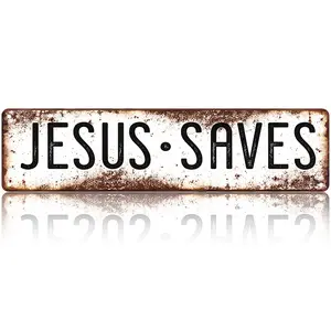 Jesus Saves 4x16 Inch Aluminum Sign – Vintage Custom Metal Wall Decor for Man Cave, Garage, Bar, Church & Home Office, Indoor/Outdoor Wall Art Decoration bedroom decor gifts for boyfriend wall decor