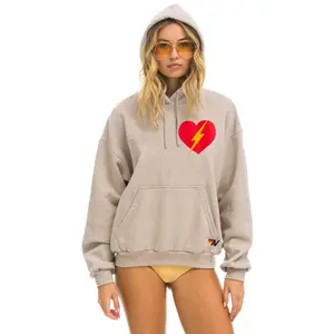BOLT HEART PULLOVER RELAXED HOODIE - SAND