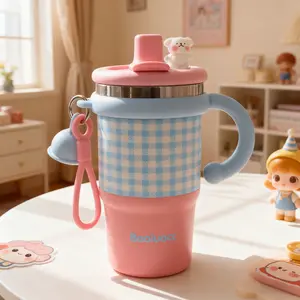 Thermos cup stainless steel cold insulation ice cup double drink student straw water cup large capacity cute high value Drinkware Flasks