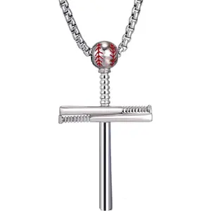 Men Sports Stainless Steel Baseball Cross Necklace Perfect Gift for Boys