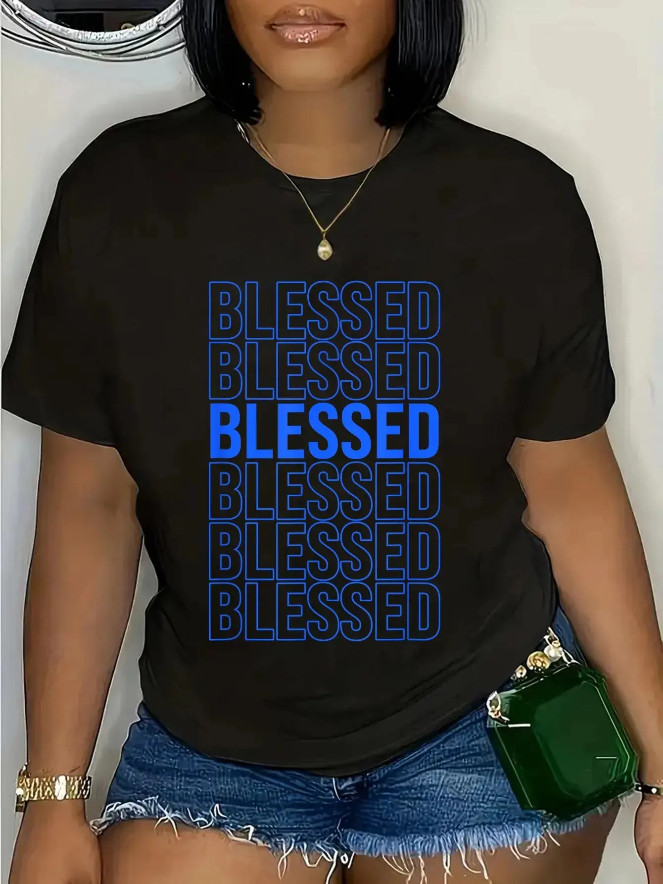 Match Blue Color Graphic Tee Blue Blessed Royal Blue Graphic TShirt Christ Christian Tops Cotton Menswear Graphic Crew Neck Top Womenswear Streetwear Crewneck Tshirt