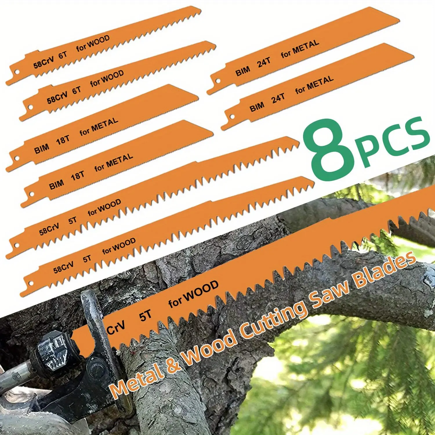 8Piece Reciprocating Saw Blade Set, M2 & CrV alloy steel Bi-Metal Demolition Sawzall Blade Set, Metal & Wood Cutting Saw Blades Tool Home Hardware Hand Tools Heavy Duty High Quality Steel