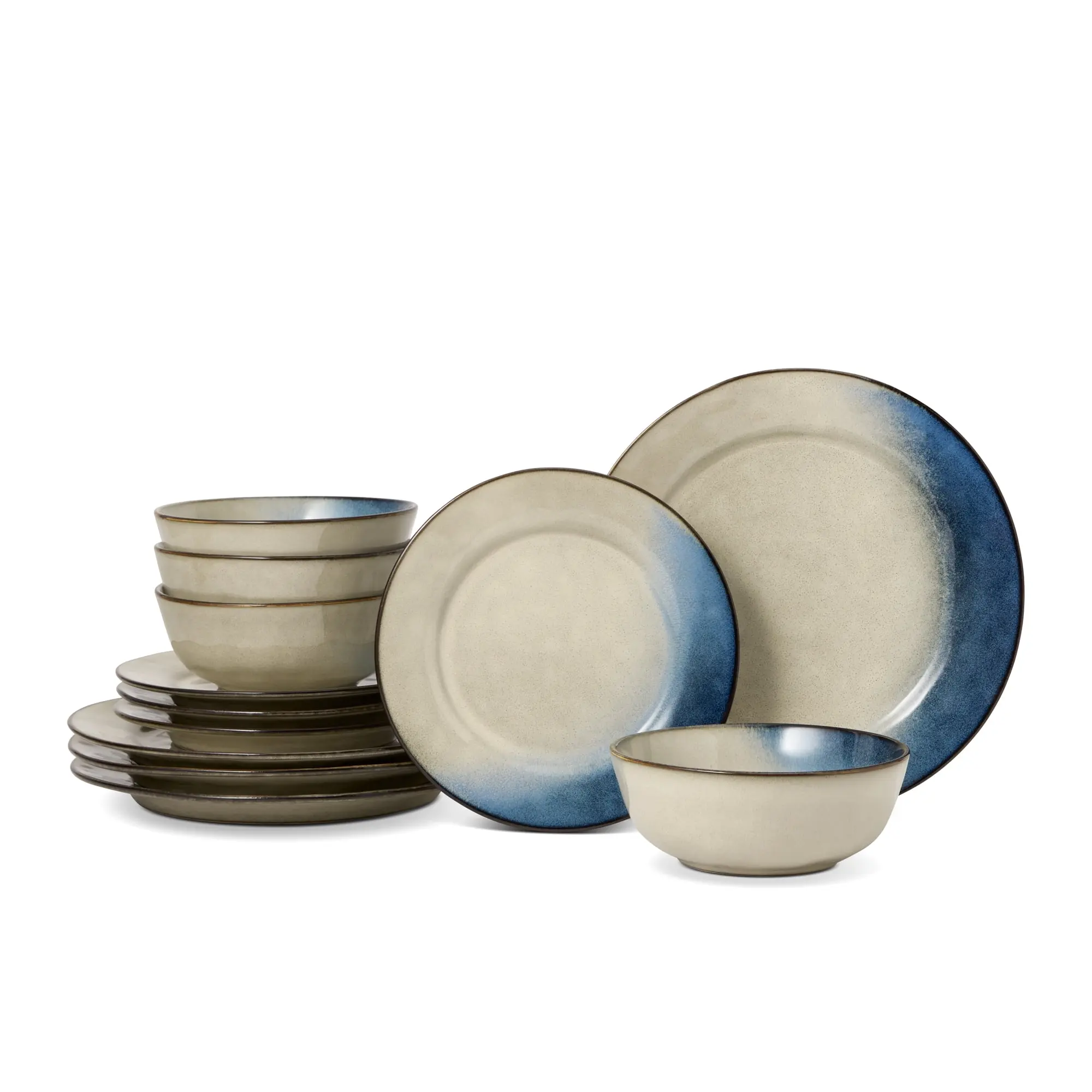 Yellowstone Canto 12-Piece Blue Reactive Ceramic Dinnerware Set