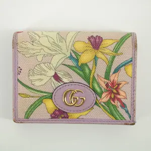 Pre-owned GUCCI Canvas-Leather small leather goods Purple GG Marmont Canvas x Leather Floral Compact Wallet #2366