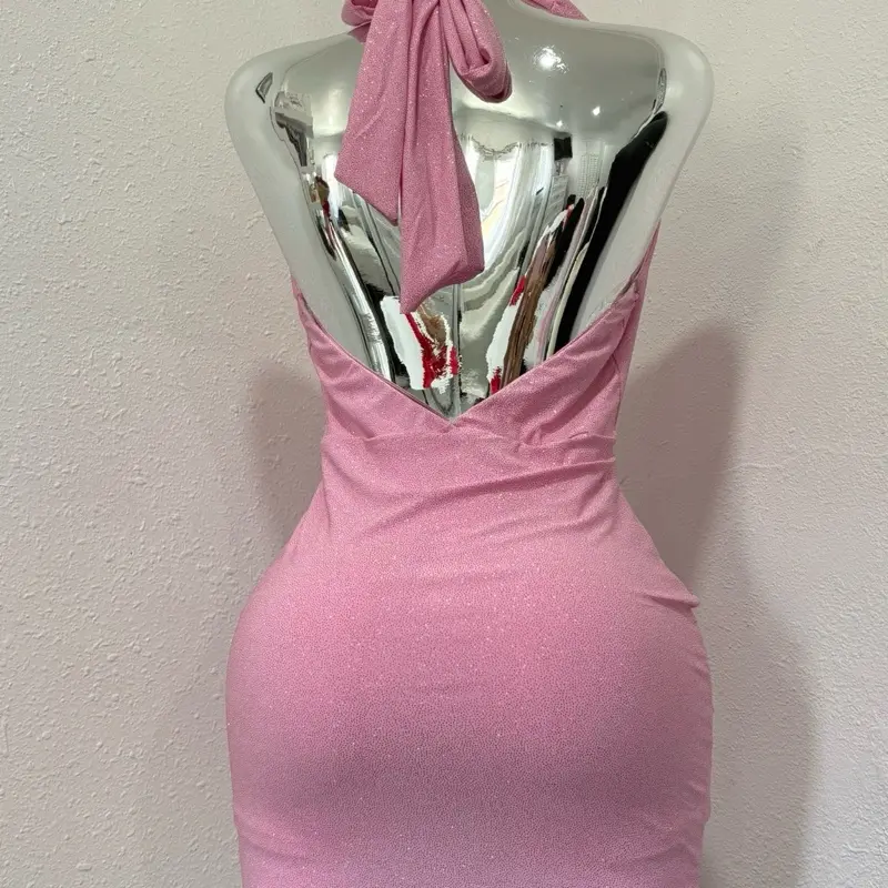 open lace back dress Pink Social Baddie Metallic Mini Dress – Deseo Boutique