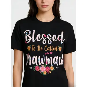 Grandma Shirt: Floral & Heart Design, Mother's Day Gift, Soft Breathable Short Sleeve Crew Neck Casual T-Shirt, Machine Washable, Gift for Grandma, Ideal for Mother's Day, Perfect for Casual Sportswear, Vintage Style, Plus Size