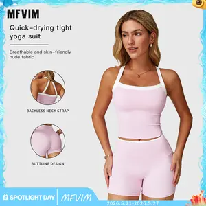 MFVIM Women's Sportswear Tank Top & High Waisted Hip Lifting Shorts Gym Yoga Exercise Clothing Two-Piece Workout Outfit Quick-Drying Mesh Activewear Fitness Suit SpringStatements Sporty Casual Seamless