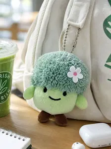 Cute Vegetable Plush Pendant, Cartoon Food Healing Style, Soft Filled Corn Zongzi Garlic Cabbage Broccoli, Silver Color Bead Chain, Women Girls Backpack Wallet Keychain Decor