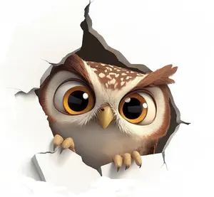 Peeking Owl 3D Broken Wall Car Decal, 3D Effect Broken Wall Peeking Design, Removable Vinyl Car Decor for Window or Bumper