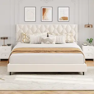OUTGOODS Modern Upholstered Platform Bed Frame - Adjustable Cushioned Headboard, Heavy Duty Wood Slats, Sturdy Noise-Free Support, No Box Spring Needed - Adjustable Frame, Designer-Inspired, Large Heavy Duty Beds, Adjustable Frame Beds