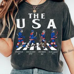 Team USA Women's Hockey Walking Road Signatures T-Shirt - Hilary Knight and Megan Keller Graphic Tee - International Sports Fan Gift - Comfort Colors Shirt
