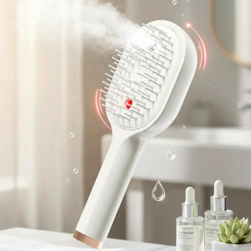 Essential Oil Mist Hair Massage Brush, Rechargeable Detangling Comb for Everyday Hair Care White