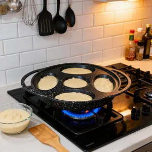 Non-Stick 5-Hole Pita Bread Pan, Waffle Griddle for Home Use, Cook Eggs Bacon Burgers Simultaneously, Kitchen Essential, Nonstick Griddle Cookware