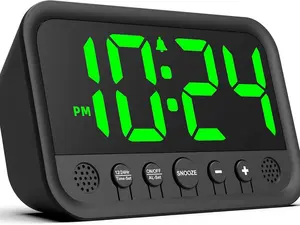 Small LED Digital Clock for Bedroom, Loud Alarm Clock for Heavy Sleepers Adults, Teens | Plug-In Electric Desk Clock | Simple Bedside Nightstand Clock with Adjustable Volume/Brightness/Snooze – Green