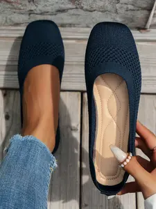 Women's Ballet Flats, Round Toe Mary Jane Shoes, Casual Trendy Flat, Adjustable Comfortable Knit Slip-Ons, Daily Wear, Rubber